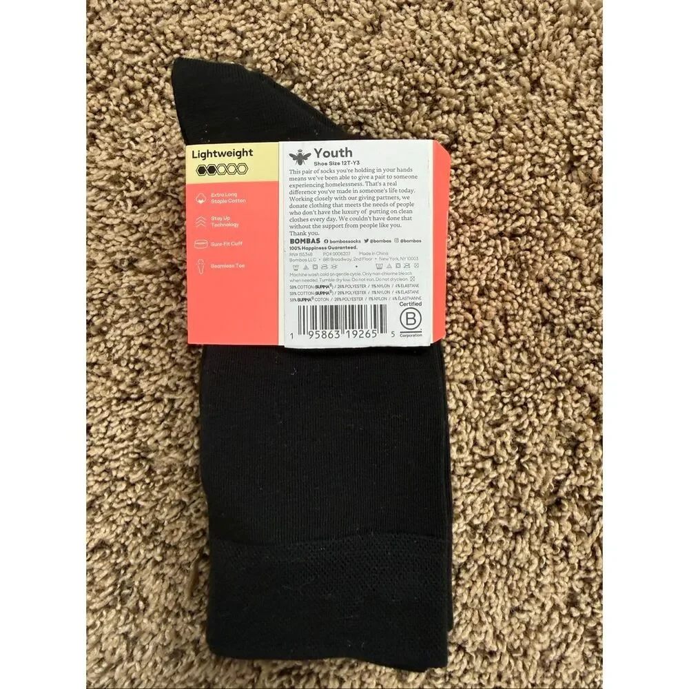 Bombas Lightweight Black Crew Socks NWT Comfort Performance Socks set of 3